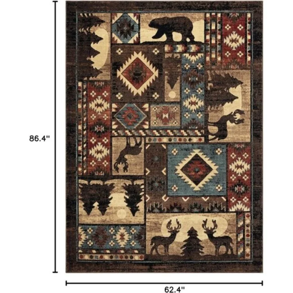 New 5.2x7.2 Buffalo Bear Rustic Area Rug, Brown Red Carpet for Home